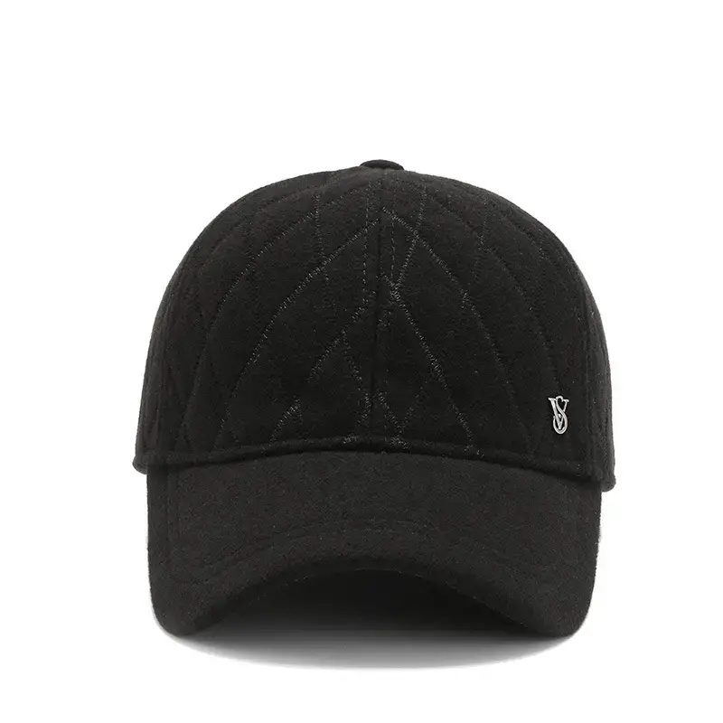 Men's Black Quilted Baseball Cap with Logo - Image 3