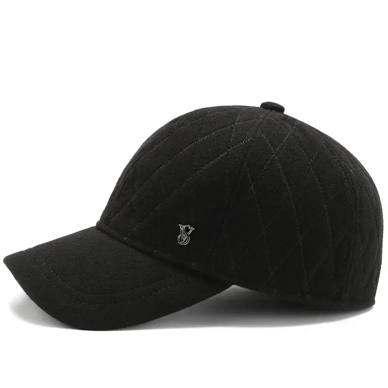 Men's Black Quilted Baseball Cap with Logo - Image 4