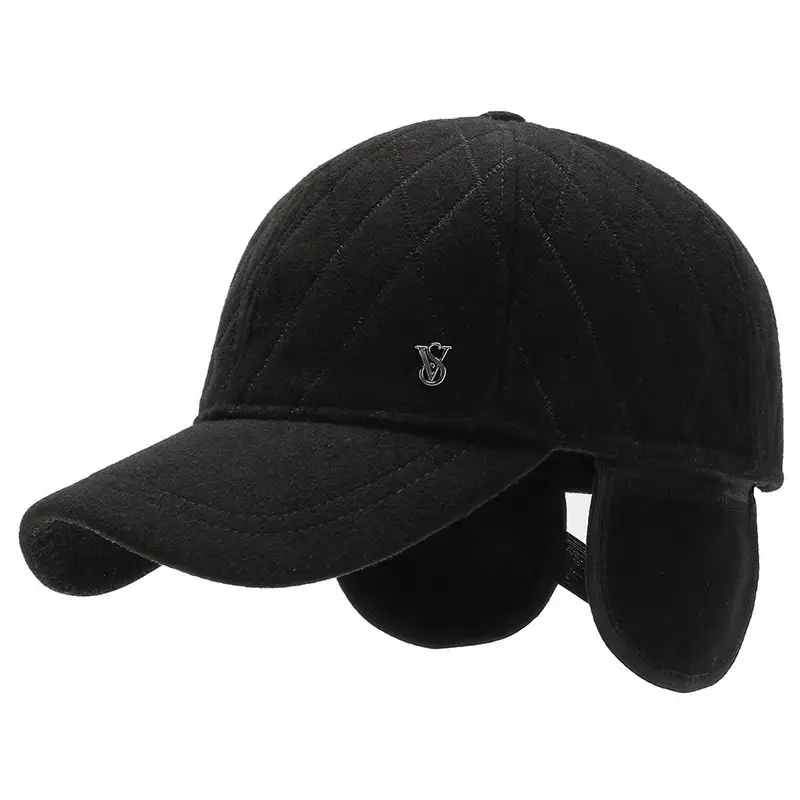 Men's Black Quilted Baseball Cap with Logo - Image 5