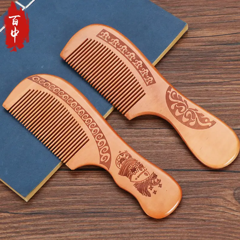 Peach Wood Hair Comb with Sandalwood Design - Image 8