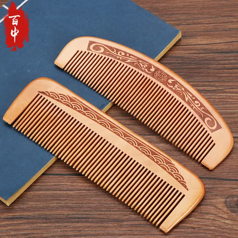 Peach Wood Hair Comb with Sandalwood Design - Image 9