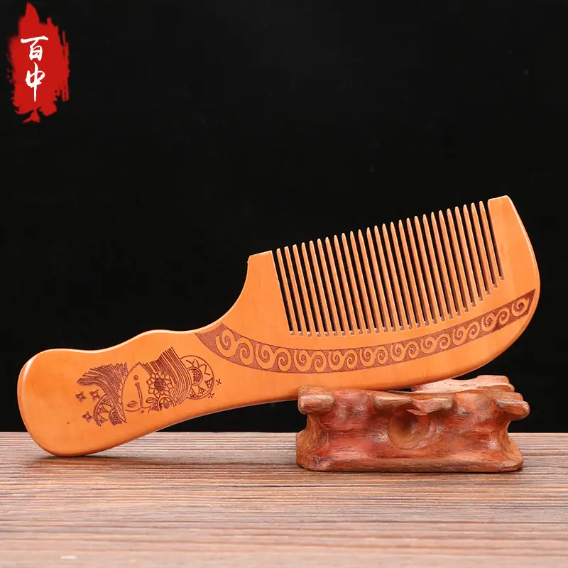 Peach Wood Hair Comb with Sandalwood Design - Image 10