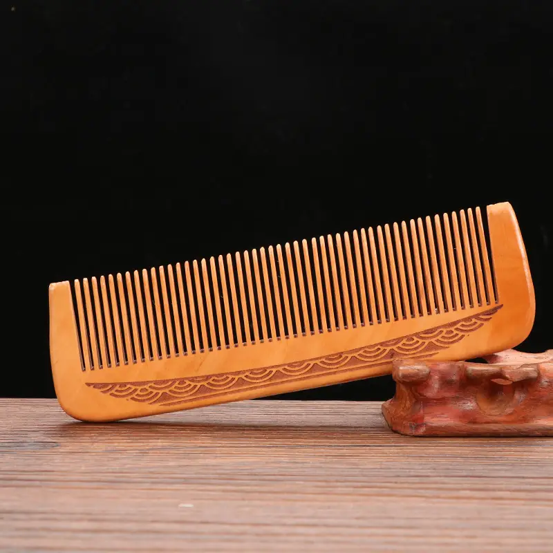 Peach Wood Hair Comb with Sandalwood Design - Image 2