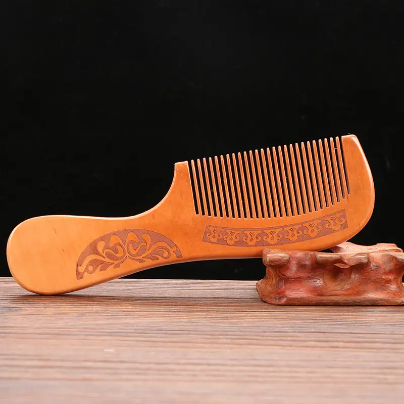 Peach Wood Hair Comb with Sandalwood Design - Image 3