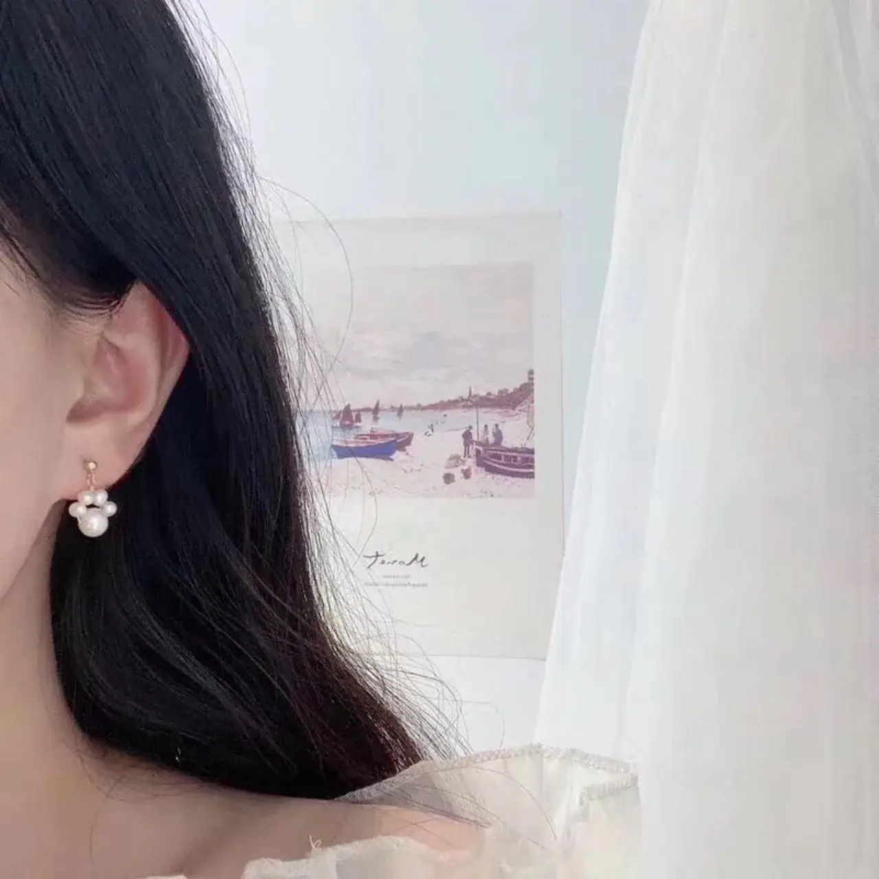 Pearl Earrings 3-4mm Women's 925 Silver - Image 4