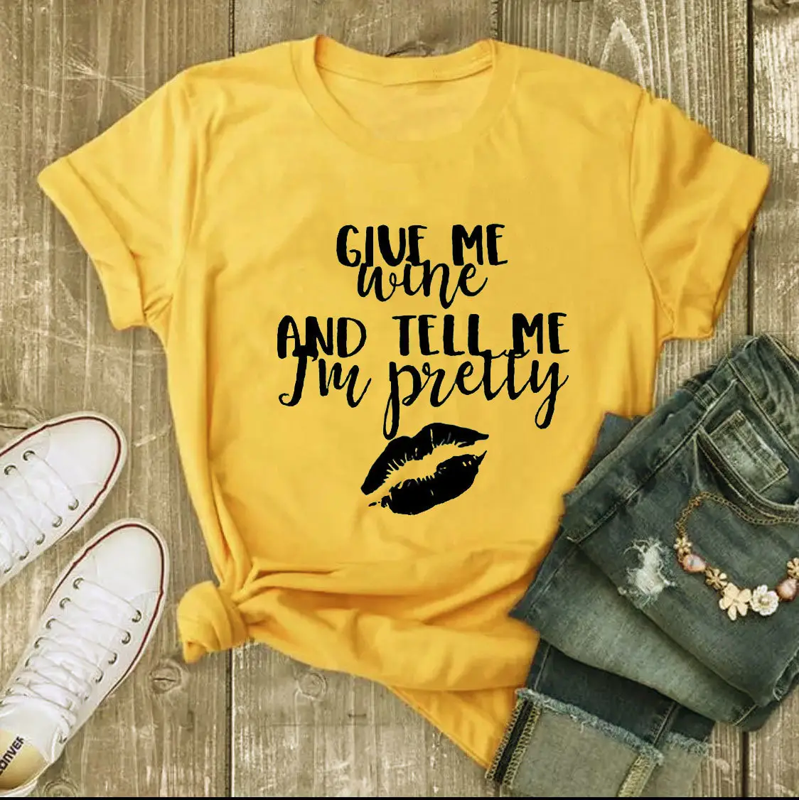 Maroon T-Shirt "Give Me Wine and Tell Me I'm Pretty"
