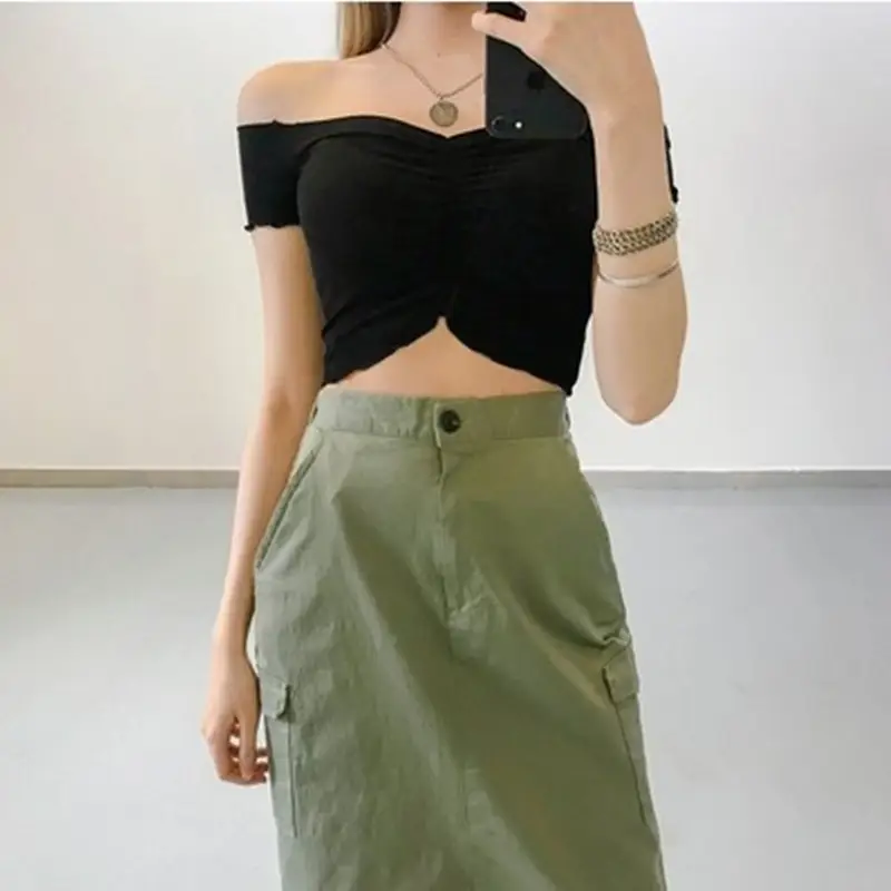Women's Red Top with Shoulder Cut Out White Pants - Image 10