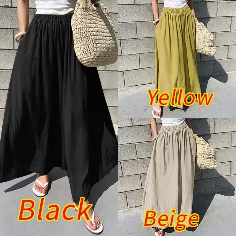 Oversized Wide Leg Pants Black Yellow Beige Cotton Linen - Image 4