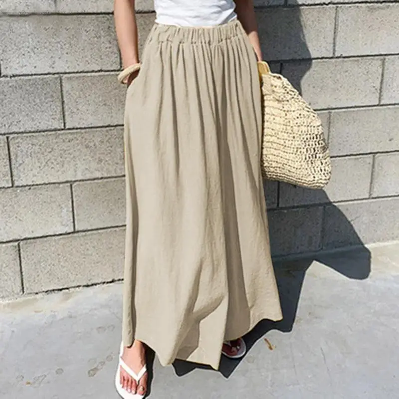 Oversized Wide Leg Pants Black Yellow Beige Cotton Linen - Image 6