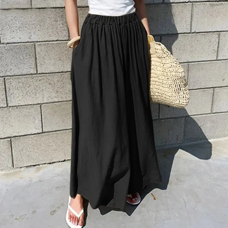 Oversized Wide Leg Pants Black Yellow Beige Cotton Linen - Image 7