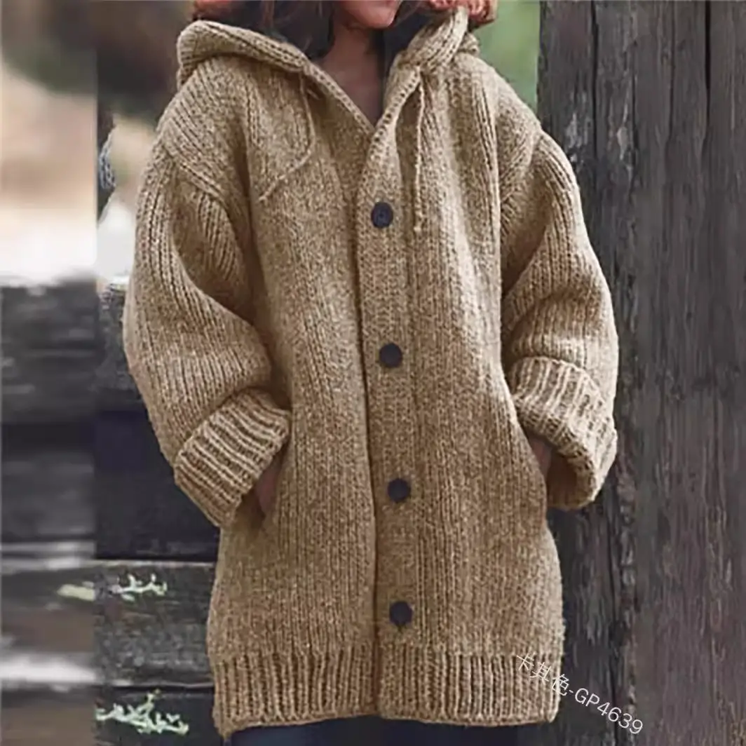 Women's Maroon Cardigan Hooded Jacket Mid-Length M107 - Image 11