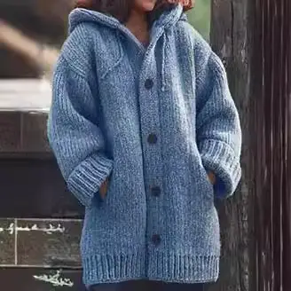 Women's Maroon Cardigan Hooded Jacket Mid-Length M107 - Image 12