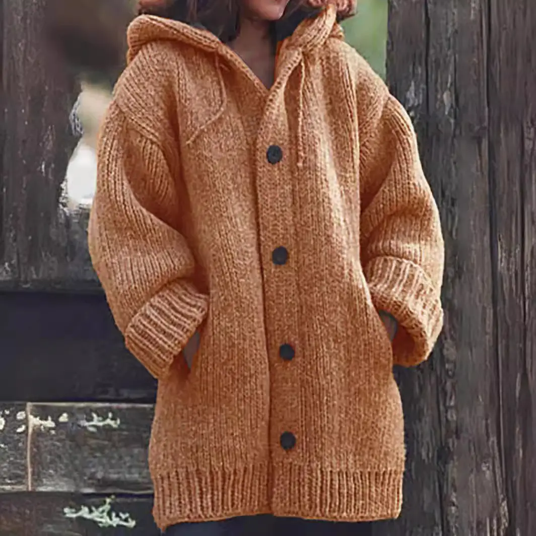 Women's Maroon Cardigan Hooded Jacket Mid-Length M107 - Image 13