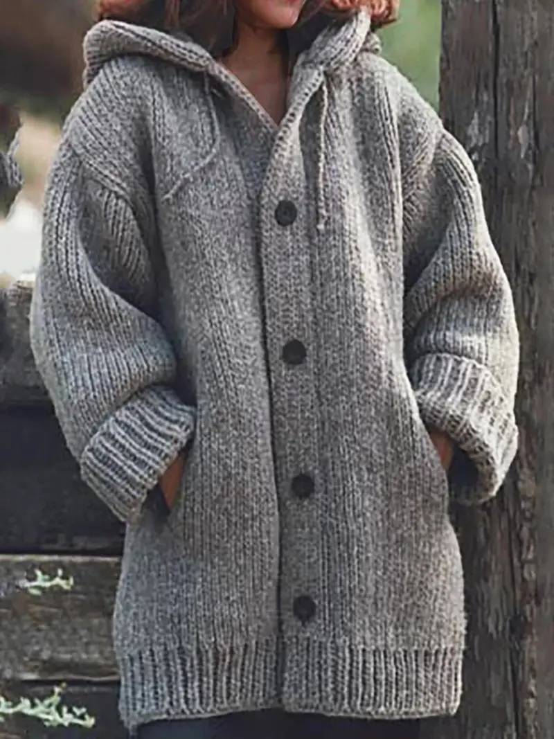 Women's Maroon Cardigan Hooded Jacket Mid-Length M107 - Image 3