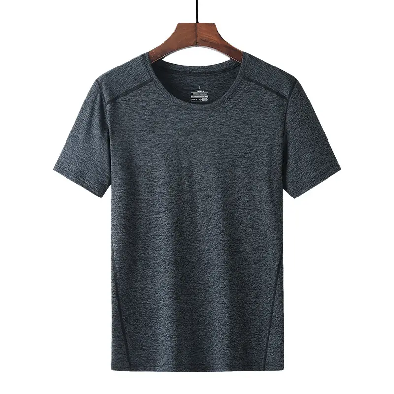 Men Blue Ice Silk Round Neck T-Shirt Medium - Image 9
