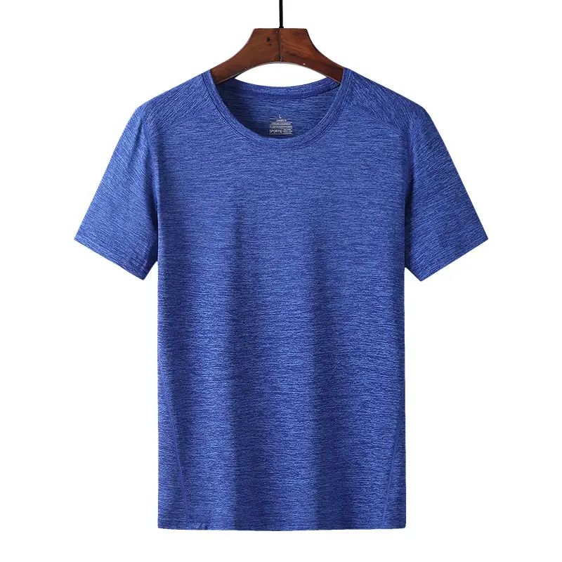 Men Blue Ice Silk Round Neck T-Shirt Medium - Image 2