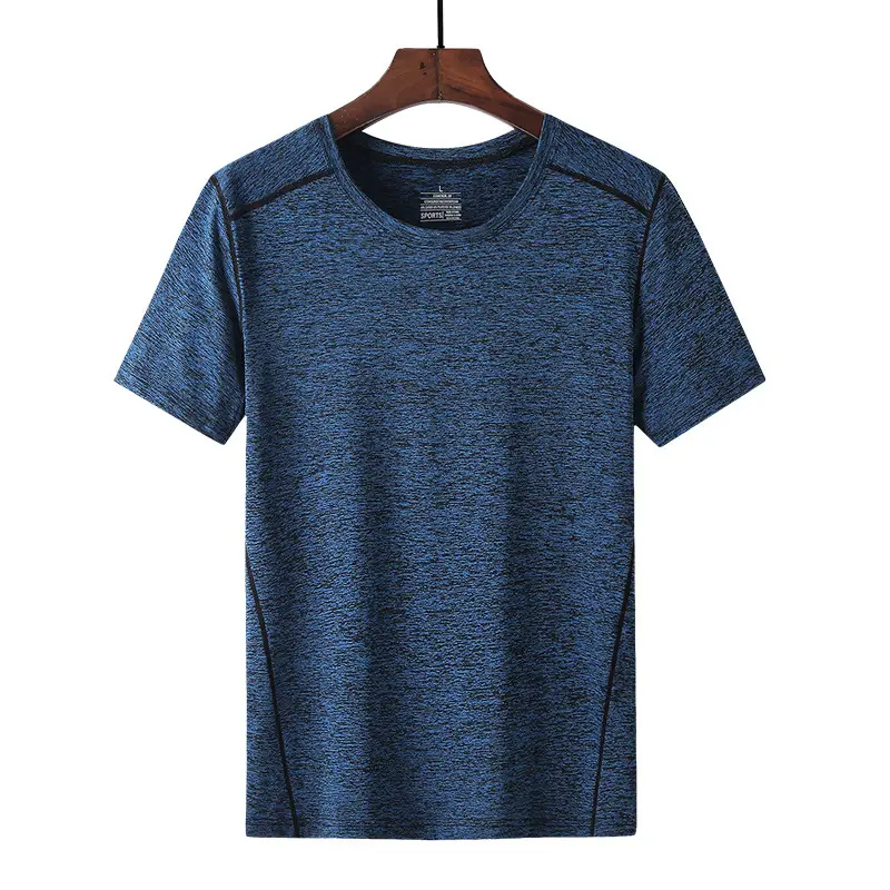 Men Blue Ice Silk Round Neck T-Shirt Medium - Image 4