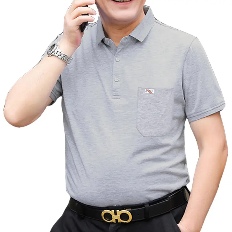 Father's Day Grey Cotton Polo T-Shirt for Men - Image 3