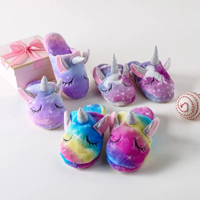 Flannel Cartoon Unicorn Home Baby Shoes Large Children Non-slip Cotton Slippers Indoor Autumn and Winter