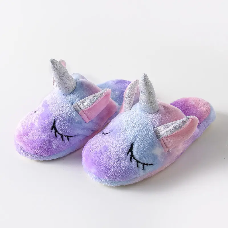 Flannel Cartoon Unicorn Home Baby Shoes Large Children Non-slip Cotton Slippers Indoor Autumn and Winter