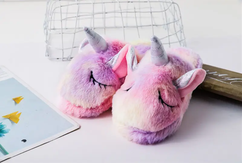 Flannel Cartoon Unicorn Home Baby Shoes Large Children Non-slip Cotton Slippers Indoor Autumn and Winter