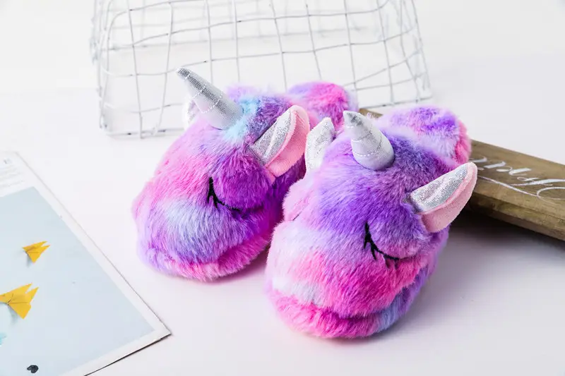 Flannel Cartoon Unicorn Home Baby Shoes Large Children Non-slip Cotton Slippers Indoor Autumn and Winter