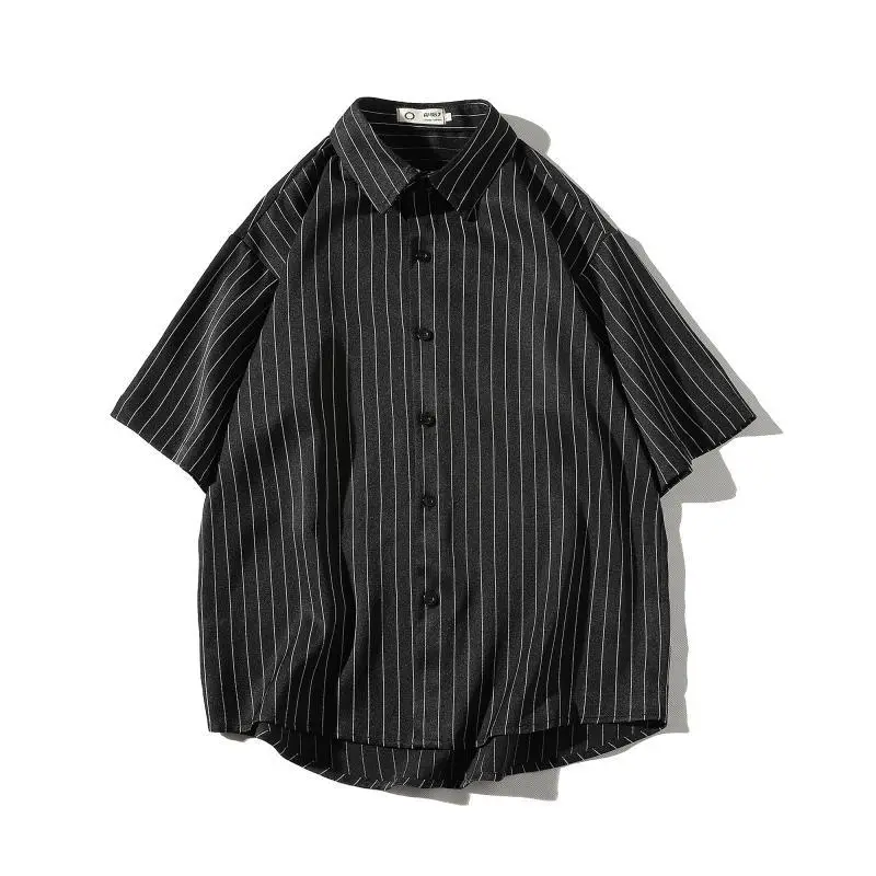 Men Striped Half Sleeve Shirt Hong Kong Style Loose Fit - Image 8