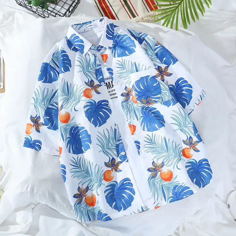 Men's Hawaiian Printed Shirt Blue Tropical Loose Fit - Image 24