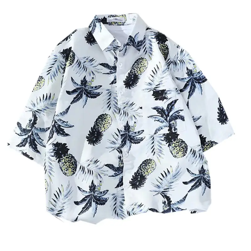 Men's Hawaiian Printed Shirt Blue Tropical Loose Fit - Image 25