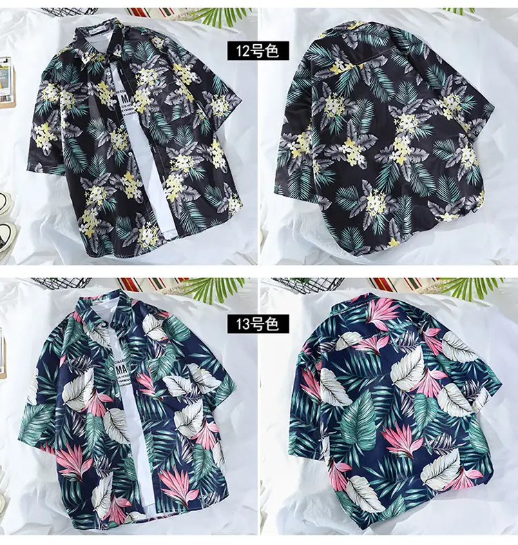 Men's Hawaiian Printed Shirt Blue Tropical Loose Fit — feature 10