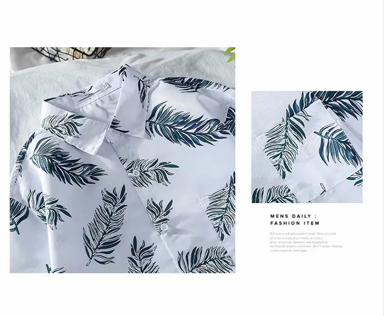 Men's Hawaiian Printed Shirt Blue Tropical Loose Fit — feature 2