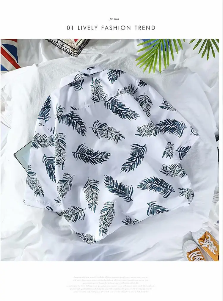 Men's Hawaiian Printed Shirt Blue Tropical Loose Fit — feature 3