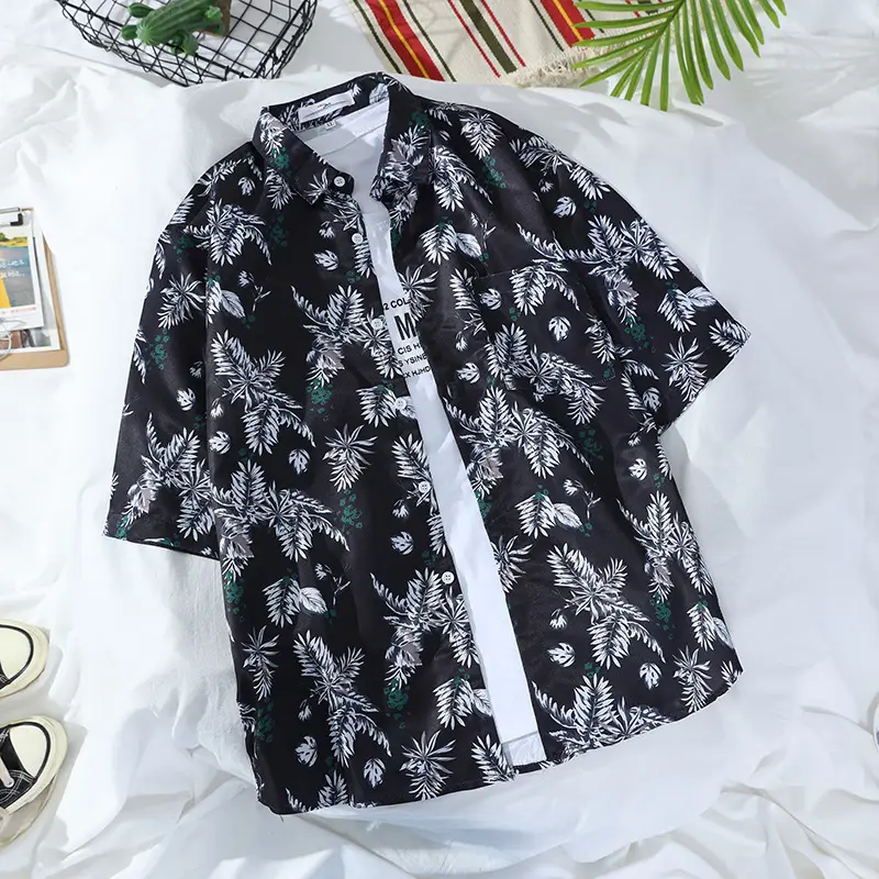 Men's Hawaiian Printed Shirt Blue Tropical Loose Fit - Image 11
