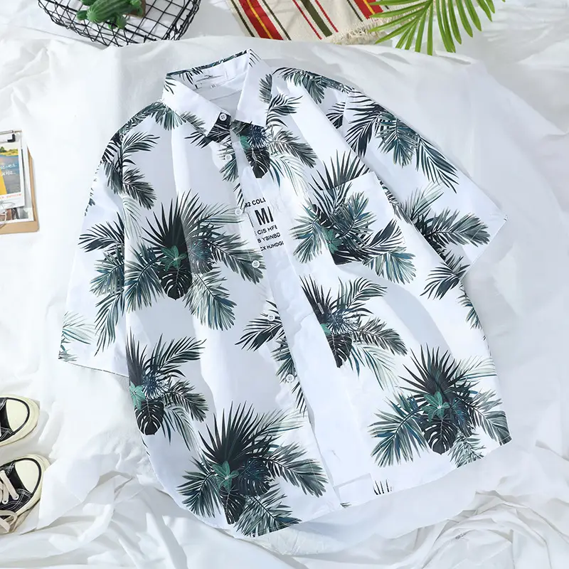 Men's Hawaiian Printed Shirt Blue Tropical Loose Fit - Image 13