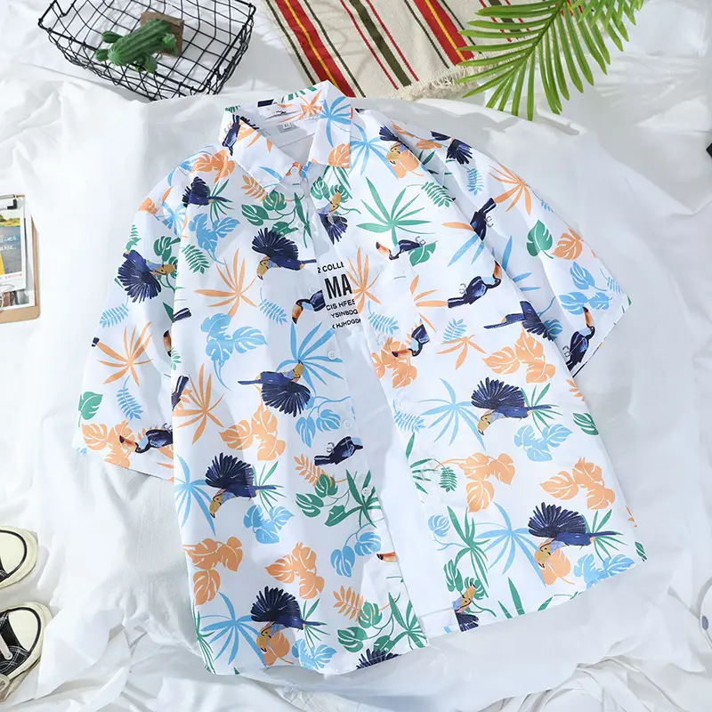 Men's Hawaiian Printed Shirt Blue Tropical Loose Fit - Image 15