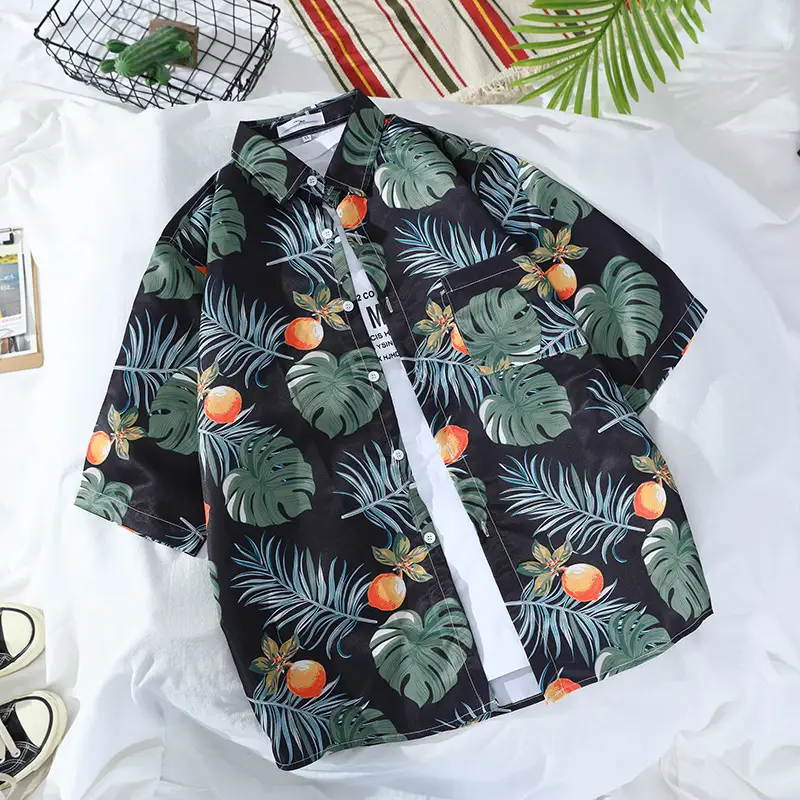 Men's Hawaiian Printed Shirt Blue Tropical Loose Fit - Image 16