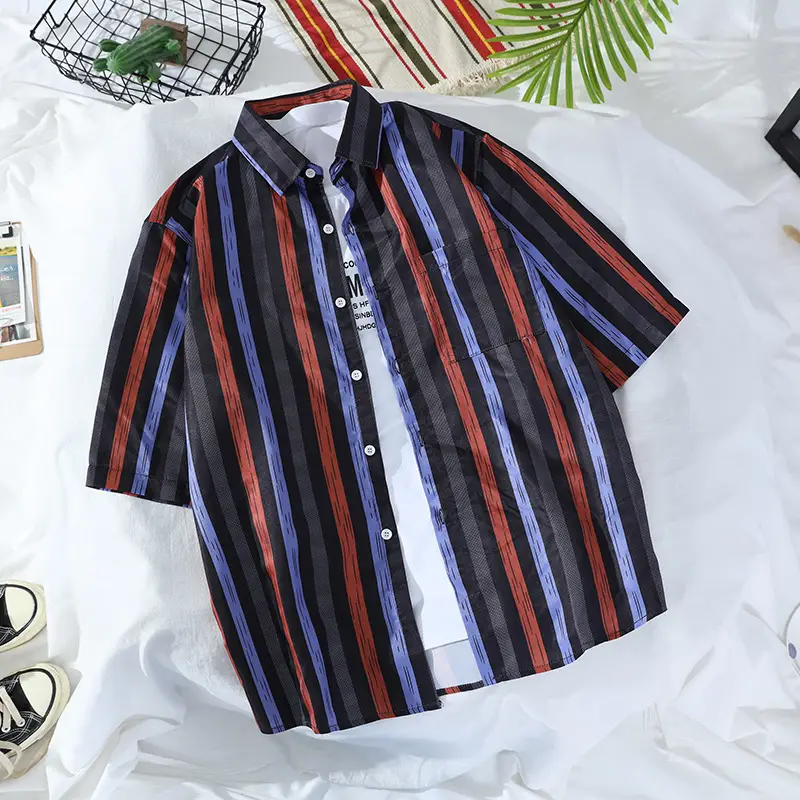 Men's Hawaiian Printed Shirt Blue Tropical Loose Fit - Image 17