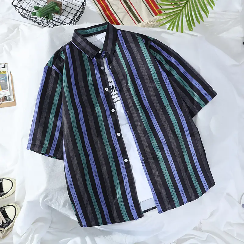 Men's Hawaiian Printed Shirt Blue Tropical Loose Fit - Image 18