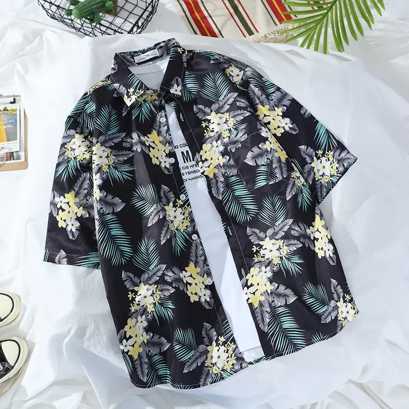 Men's Hawaiian Printed Shirt Blue Tropical Loose Fit - Image 19