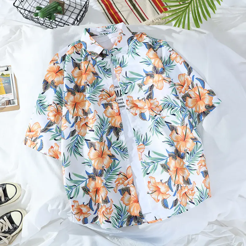 Men's Hawaiian Printed Shirt Blue Tropical Loose Fit - Image 2