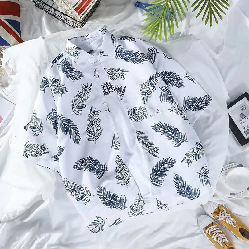 Men's Hawaiian Printed Shirt Blue Tropical Loose Fit - Image 20