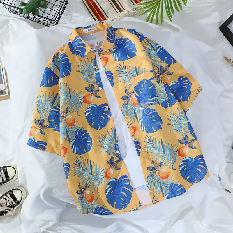 Men's Hawaiian Printed Shirt Blue Tropical Loose Fit - Image 5