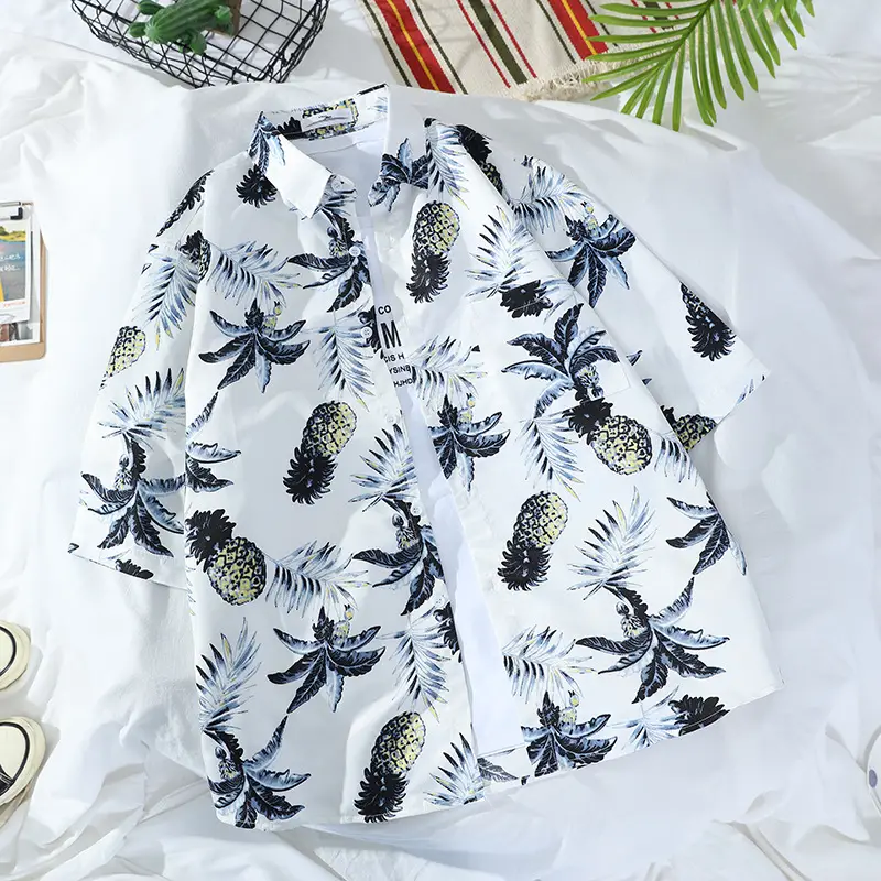 Men's Hawaiian Printed Shirt Blue Tropical Loose Fit - Image 8