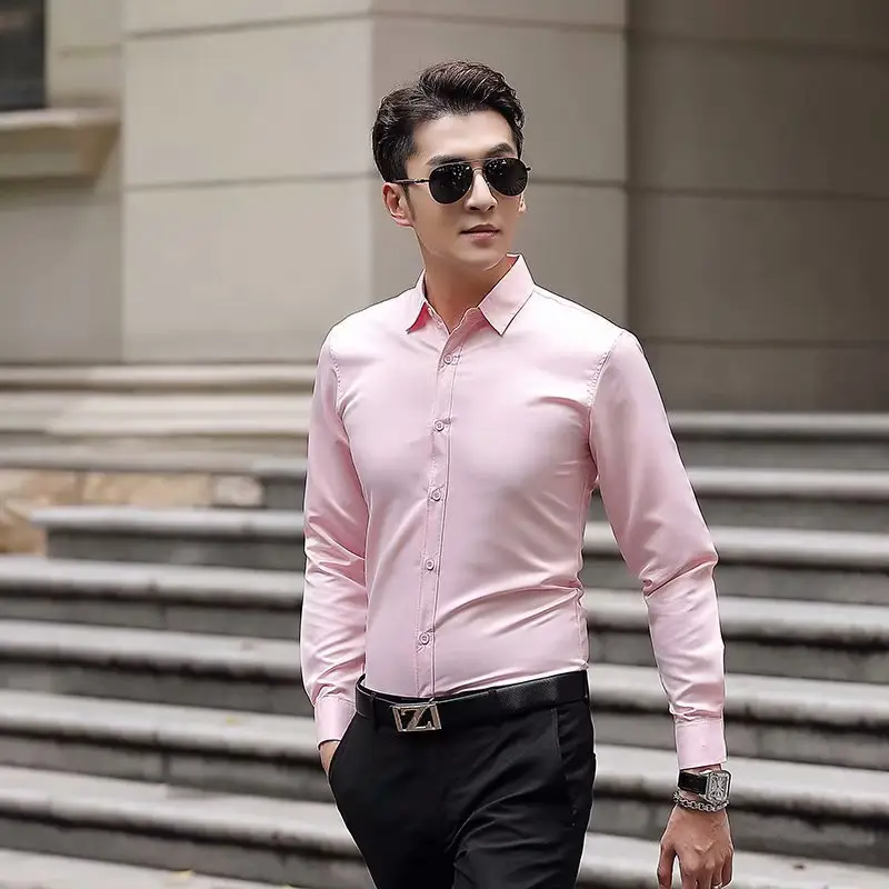 Youth Korean Style Slim Fit Men's Light Blue Shirt - Image 3
