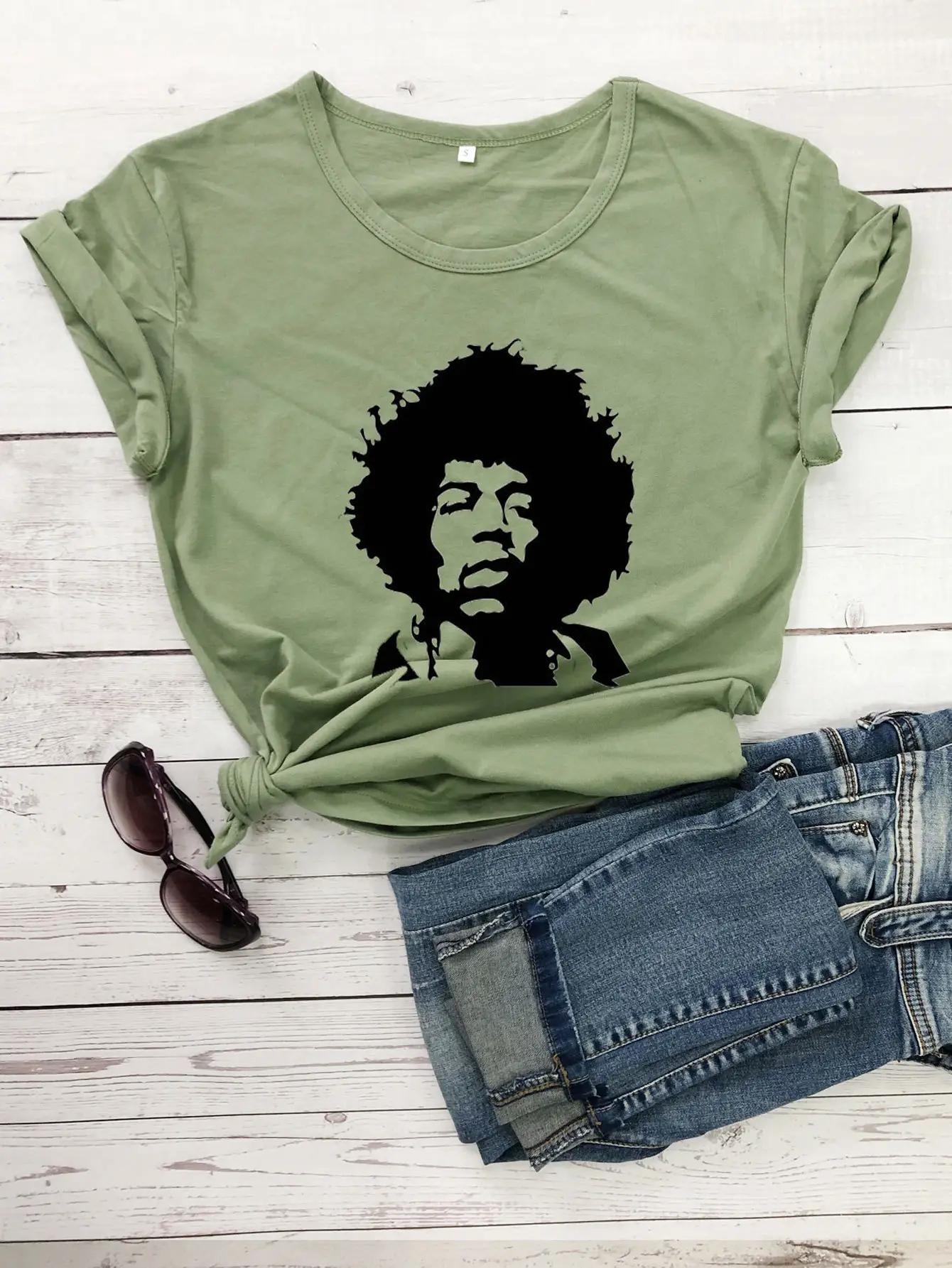 Black Man Graphic T-Shirt Green Short Sleeve - Image 4