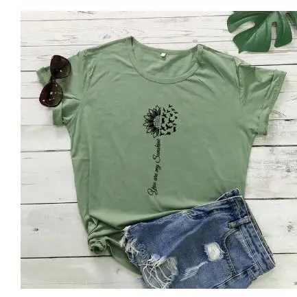 Black Floral Graphic T-Shirt with "You Are My Sunshine" Design - Image 4