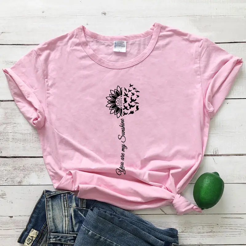 Black Floral Graphic T-Shirt with "You Are My Sunshine" Design - Image 6