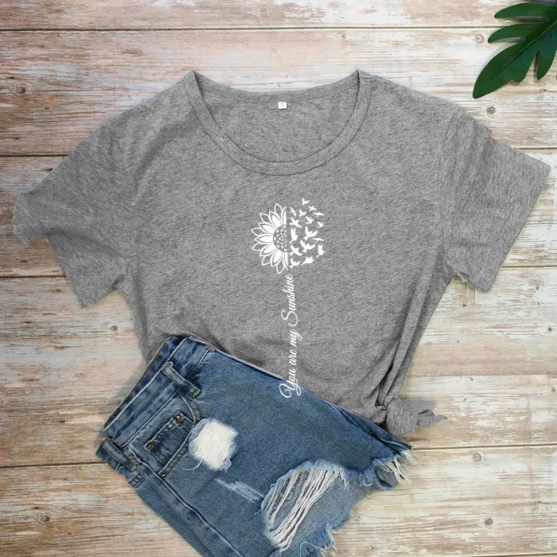 Black Floral Graphic T-Shirt with "You Are My Sunshine" Design - Image 7
