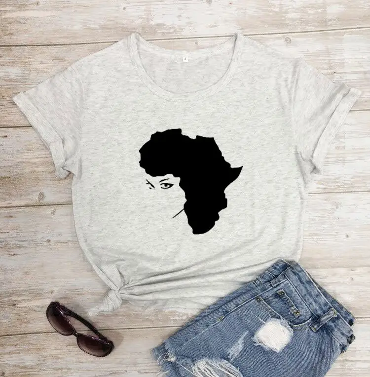 Black Hair Girl Map Design T-Shirt White - Image 6