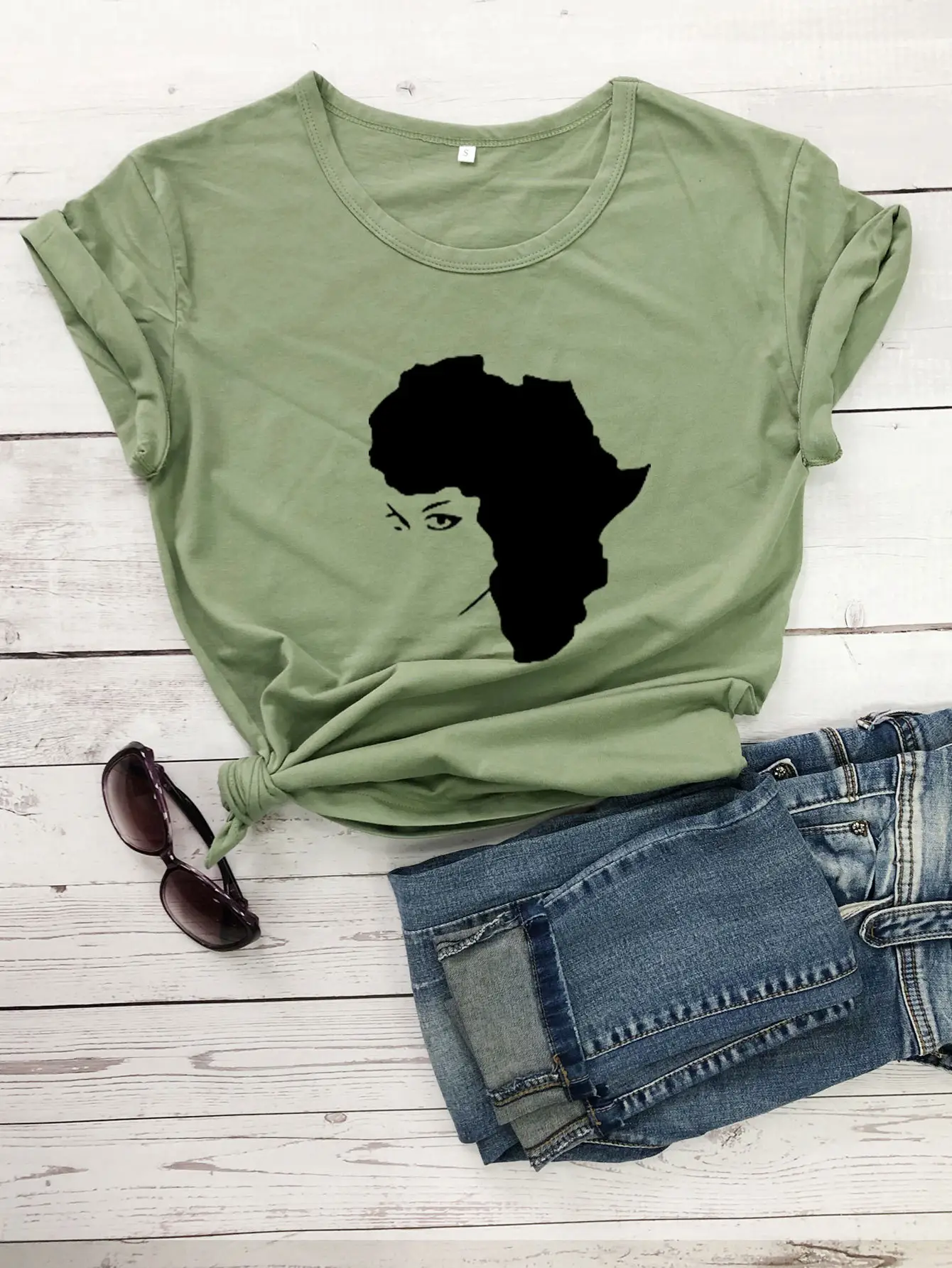 Black Hair Girl Map Design T-Shirt White - Image 4